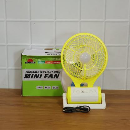 Portable Rechargeable LED Light with Mini Table Fan (1 Pc)